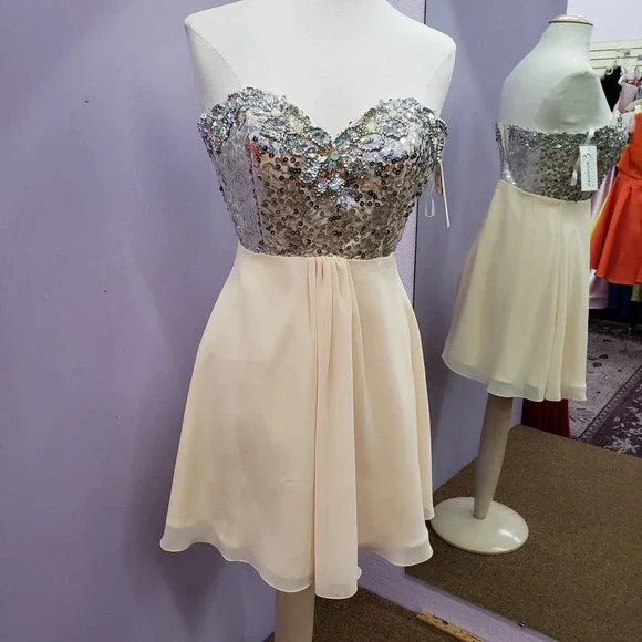 open lace back dress Primavera Couture Swirl Beaded Fitted Prom Dress 4501